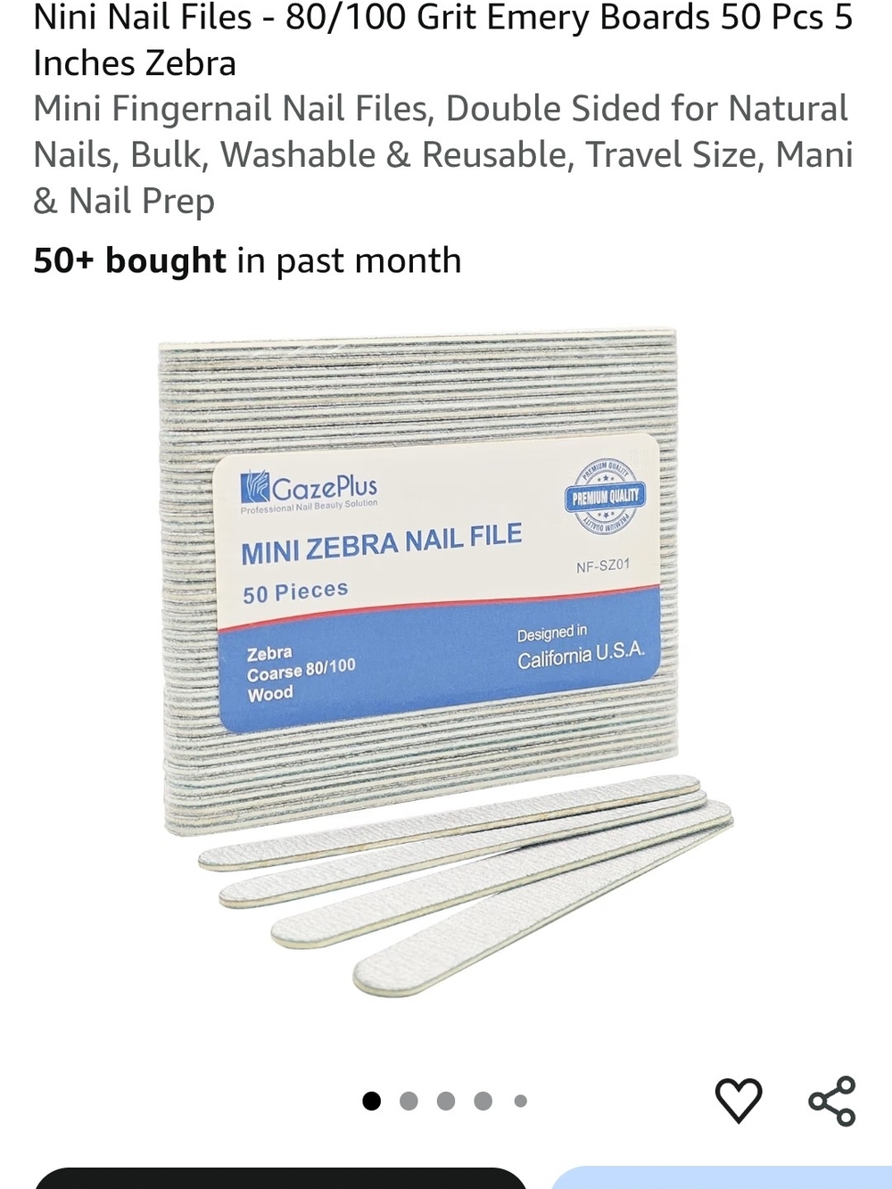 Mini Zebra Nail Files 80/100 Grit - White (50 Pack) 2pk 100 Total